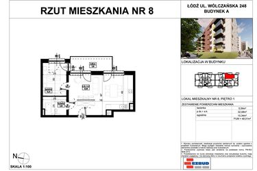 Rzut - Mieszkanie na sprzedaż 2 pokoje o powierzchni 48,01 m² - numer A.8 w Wólczańska 248 - etap II
