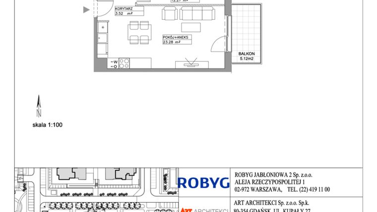 Rzut - Mieszkanie na sprzedaż 2 pokoje o powierzchni 43,1 m² - numer F1.3M05 w Zielony Widok