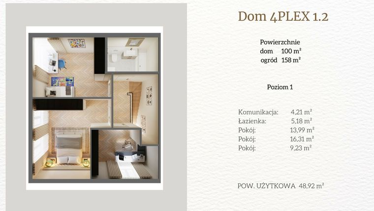 Rzut - Dom na sprzedaż 4 pokoje o powierzchni 100 m² - numer 4plex 1.2 w Tesoro Golf Park