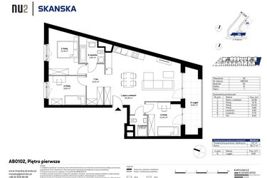 Rzut - Mieszkanie na sprzedaż 4 pokoje o powierzchni 80,18 m² - numer AB0102 w NU2 Warszawa Wola