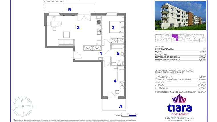 Rzut - Mieszkanie na sprzedaż 3 pokoje o powierzchni 65,34 m² - numer 22 w Osiedle Janowiecka