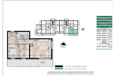 Rzut - Mieszkanie na sprzedaż 3 pokoje o powierzchni 61,4 m² - numer B03 w Lwowska 14