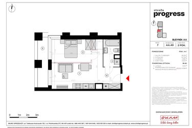 Rzut - Mieszkanie na sprzedaż 2 pokoje o powierzchni 39,17 m² - numer AA.49 w Strefa PROGRESS