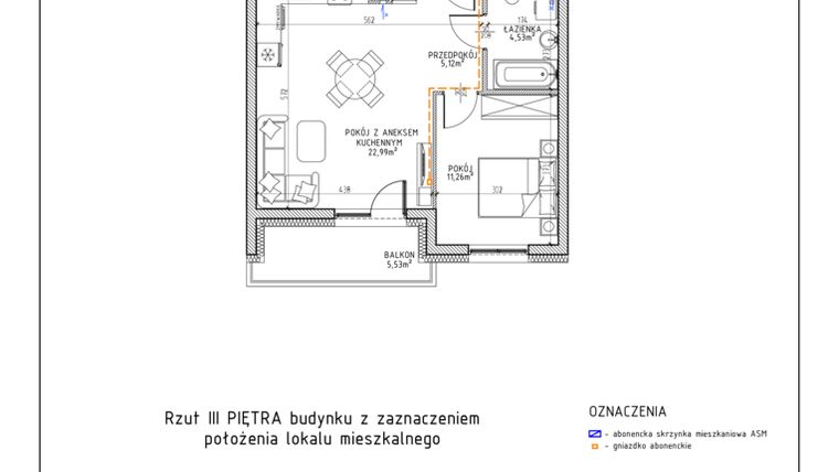 Rzut - Mieszkanie na sprzedaż 2 pokoje o powierzchni 43,9 m² - numer 25 w Osiedle Foresto