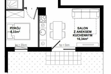 Rzut - Mieszkanie na sprzedaż 2 pokoje o powierzchni 35,27 m² - numer C.3 w Apartamenty Bałtyk