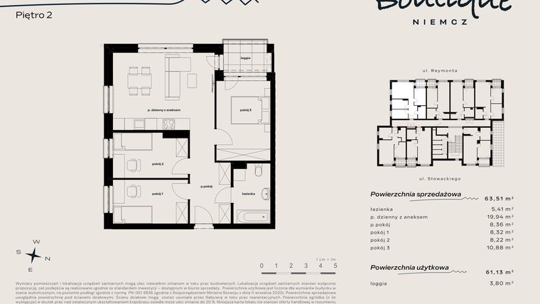 Rzut - Mieszkanie na sprzedaż 4 pokoje o powierzchni 63,51 m² - numer 14 w Boutique NIEMCZ