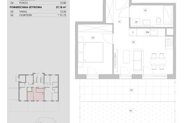 Rzut - Mieszkanie na sprzedaż 2 pokoje o powierzchni 37,18 m² - numer 80.0.02 w ATAL Bronowice