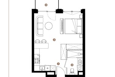 Rzut - Mieszkanie na sprzedaż 1 pokój o powierzchni 35,38 m² - numer F.B.02.65 w Apartamenty Reytana bud. F