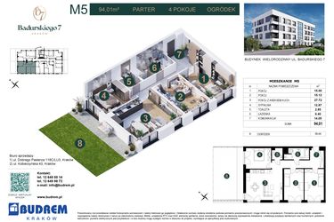 Rzut - Mieszkanie na sprzedaż 4 pokoje o powierzchni 94,01 m² - numer 5 w Badurskiego 7