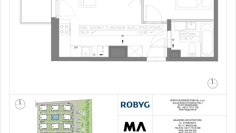 Rzut - Mieszkanie na sprzedaż 2 pokoje o powierzchni 37,12 m² - numer VV/E/1/4 w Villa Viva