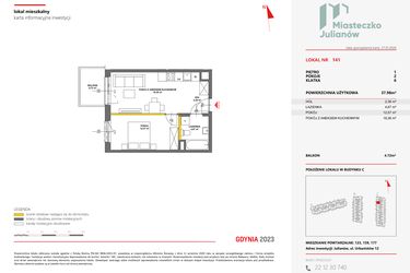 Rzut - Mieszkanie na sprzedaż 2 pokoje o powierzchni 37,83 m² - numer 141 w Miasteczko Julianów