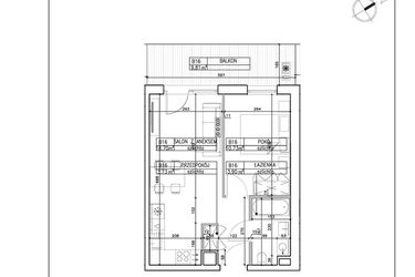 Rzut - Mieszkanie na sprzedaż 2 pokoje o powierzchni 37,06 m² - numer B16 w Symfonia - Chodkiewicza 9