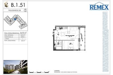 Rzut - Mieszkanie na sprzedaż 1 pokój o powierzchni 37,71 m² - numer B.1.51 w Osiedle BALTICA