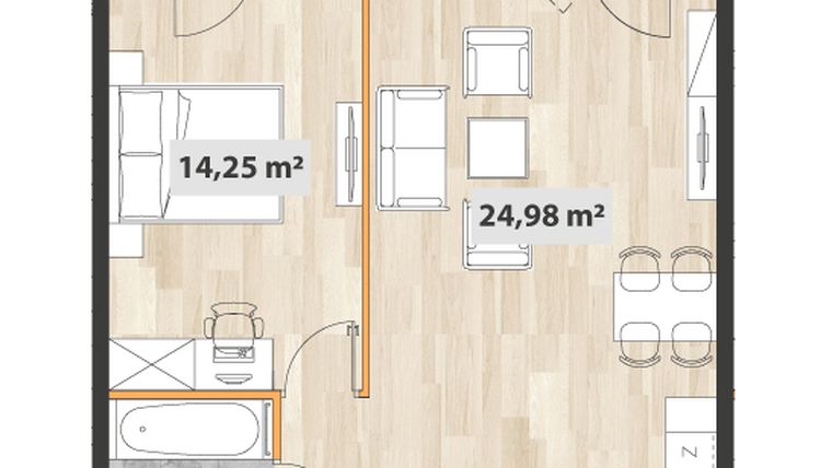 Rzut - Mieszkanie na sprzedaż 2 pokoje o powierzchni 50,58 m² - numer A.05.06 w Na Okrzei