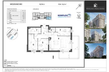 Rzut - Mieszkanie na sprzedaż 4 pokoje o powierzchni 78,2 m² - numer 63 w Dzielnica Kielczanka etap II