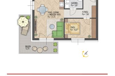 Rzut - Mieszkanie na sprzedaż 2 pokoje o powierzchni 44,17 m² - numer 63 w Enklawa Starosielce