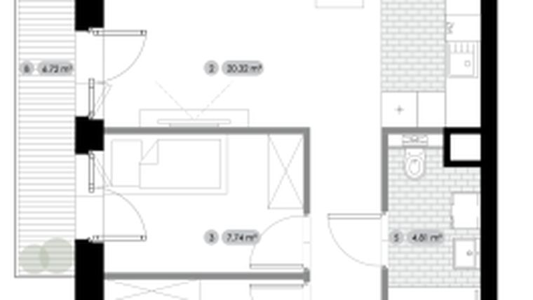 Rzut - Mieszkanie na sprzedaż 3 pokoje o powierzchni 49,5 m² - numer 2.M9 w Stalowa 76