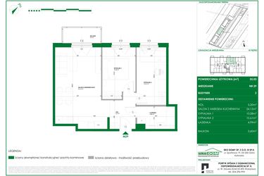 Rzut - Mieszkanie na sprzedaż 3 pokoje o powierzchni 55,05 m² - numer 2.29 w Osiedle Polna