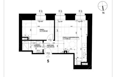 Rzut - Mieszkanie na sprzedaż 2 pokoje o powierzchni 39,78 m² - numer 5 w Święty Marcin 65