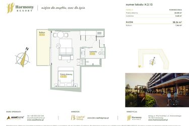 Rzut - Mieszkanie na sprzedaż 1 pokój o powierzchni 38,26 m² - numer H.2.13 w Harmony Resort