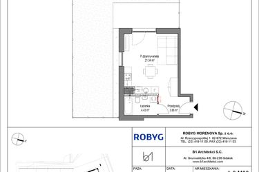 Rzut - Mieszkanie na sprzedaż 1 pokój o powierzchni 29,63 m² - numer A.0M03 w Leszczyńskich 2