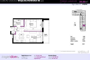 Rzut - Mieszkanie na sprzedaż 2 pokoje o powierzchni 39,89 m² - numer 23 w Wojciechowska Square