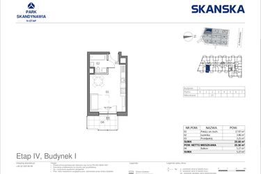 Rzut - Mieszkanie na sprzedaż 1 pokój o powierzchni 25,08 m² - numer I0225 w Park Skandynawia V
