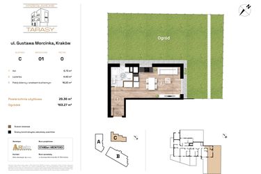 Rzut - Mieszkanie na sprzedaż 1 pokój o powierzchni 29,36 m² - numer C1 w Krzesławickie Tarasy