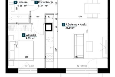 Rzut - Mieszkanie na sprzedaż 2 pokoje o powierzchni 45,6 m² - numer BF0202 w Viva Cité