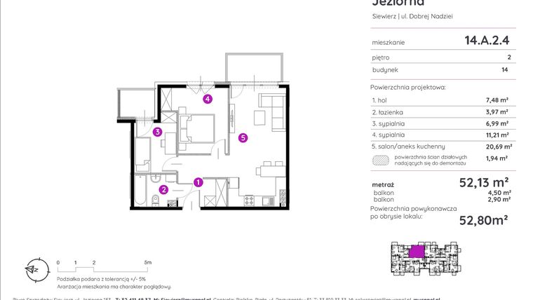 Rzut - Mieszkanie na sprzedaż 3 pokoje o powierzchni 52,8 m² - numer 14.A.2.4 w Murapol Siewierz Jeziorna