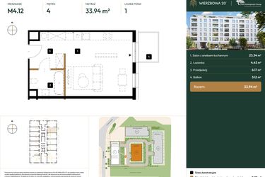 Rzut - Mieszkanie na sprzedaż 1 pokój o powierzchni 33,94 m² - numer B2.4.12 w Wierzbowa 20