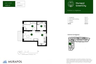 Rzut - Mieszkanie na sprzedaż 2 pokoje o powierzchni 41,31 m² - numer 2.A.0.06 w Murapol GreenCity bud. 2
