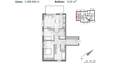 Rzut - Mieszkanie na sprzedaż 4 pokoje o powierzchni 72,44 m² - numer 1.2-11 w Stawowa