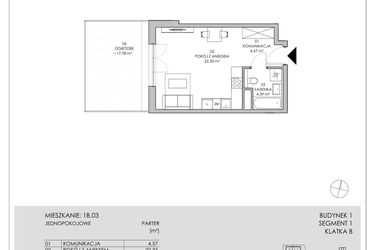 Rzut - Mieszkanie na sprzedaż 1 pokój o powierzchni 31,29 m² - numer 1B.03 w Skwer Harmonia II
