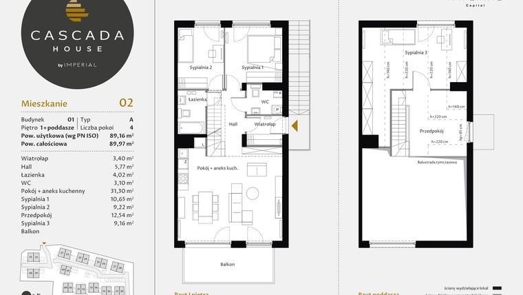 Rzut - Mieszkanie na sprzedaż 4 pokoje o powierzchni 89,16 m² - numer 1.2 w CASCADA House