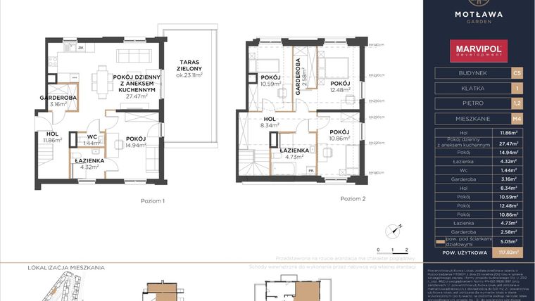Rzut - Mieszkanie na sprzedaż 5 pokoi o powierzchni 117,36 m² - numer C5.M4 w Motława Garden