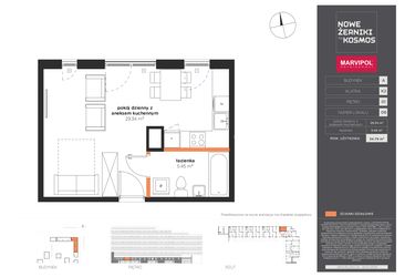 Rzut - Mieszkanie na sprzedaż 1 pokój o powierzchni 34,79 m² - numer A-01-08-K2 w Nowe Żerniki to KOSMOS