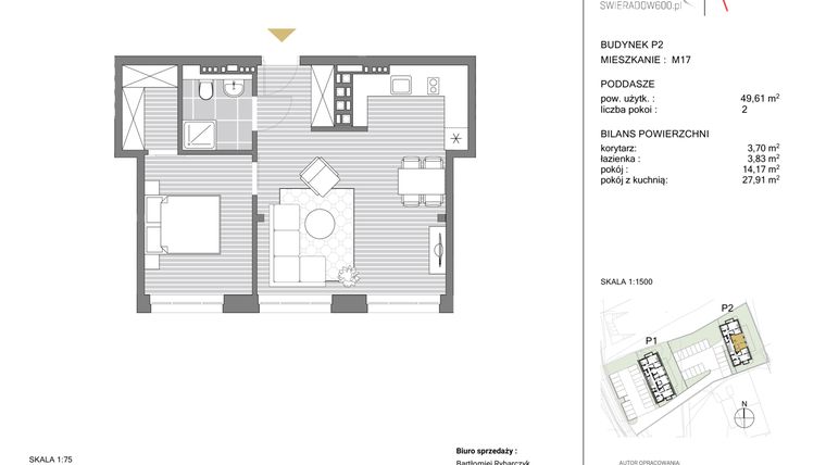 Rzut - Mieszkanie na sprzedaż 1 pokój o powierzchni 49,61 m² - numer P2 M17 w Swieradow600