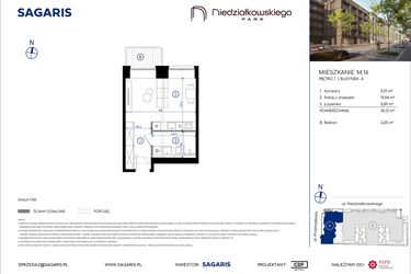 Rzut - Mieszkanie na sprzedaż 1 pokój o powierzchni 30,12 m² - numer M.16 w Niedziałkowskiego Park