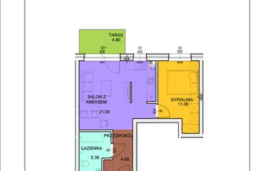 Rzut - Mieszkanie na sprzedaż 2 pokoje o powierzchni 42,1 m² - numer A4 w Osiedle Zuchów
