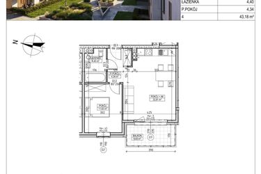 Rzut - Mieszkanie na sprzedaż 2 pokoje o powierzchni 43,18 m² - numer M.B7.01.10 w Osiedle Harmonia bud. B7