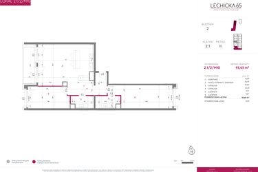 Rzut - Mieszkanie na sprzedaż 3 pokoje o powierzchni 93,63 m² - numer 2.1/2/M10 w Lechicka 65