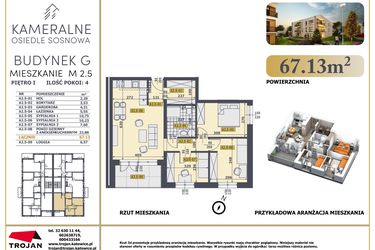 Rzut - Mieszkanie na sprzedaż 4 pokoje o powierzchni 66,5 m² - numer M2.5 w Osiedle Sosnowa G