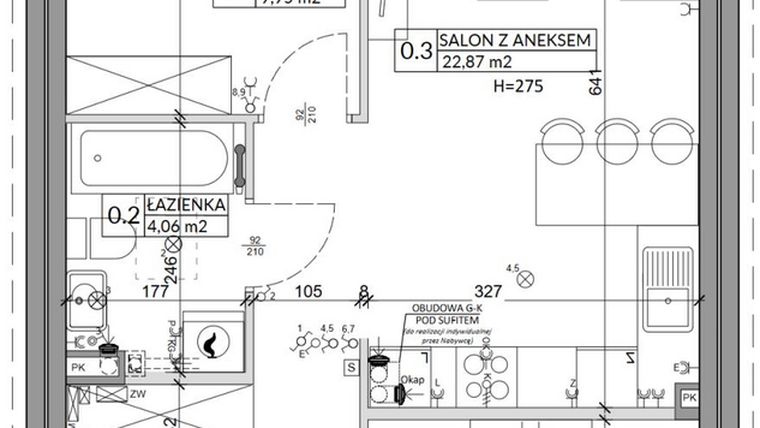 Rzut - Mieszkanie na sprzedaż 3 pokoje o powierzchni 57,39 m² - numer 58A w Osiedle Młodych etap IX