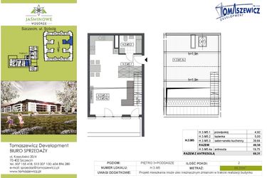 Rzut - Mieszkanie na sprzedaż 2 pokoje o powierzchni 69,31 m² - numer H3M5 w Jaśminowe Wzgórze - etap II
