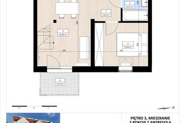 Rzut - Mieszkanie na sprzedaż 2 pokoje o powierzchni 50,96 m² - numer B4/3/37 w MONTANO