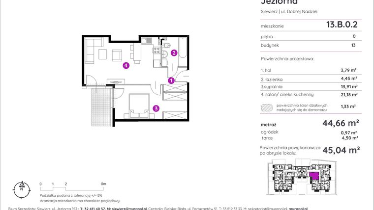 Rzut - Mieszkanie na sprzedaż 2 pokoje o powierzchni 44,66 m² - numer 13.B.0.2 w Murapol Siewierz Jeziorna
