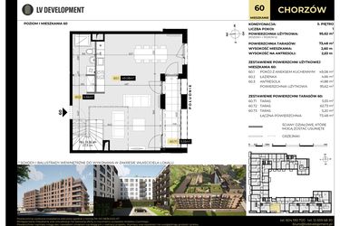 Rzut - Mieszkanie na sprzedaż 1 pokój o powierzchni 95,62 m² - numer M/60 w Tarasy Śląskie