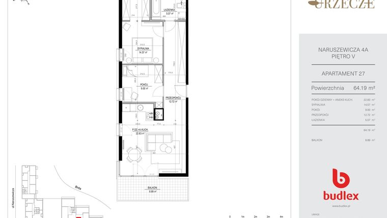 Rzut - Mieszkanie na sprzedaż 3 pokoje o powierzchni 64,19 m² - numer 4A.27 w Urzecze