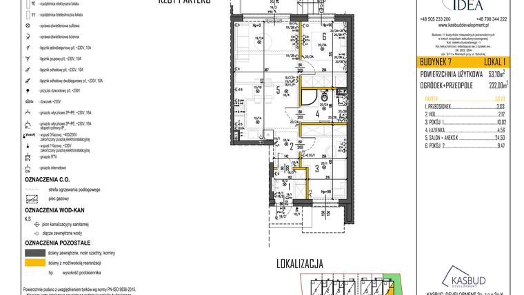 Rzut - Mieszkanie na sprzedaż 3 pokoje o powierzchni 53,7 m² - numer 7-L1 w Osiedle Idea etap II